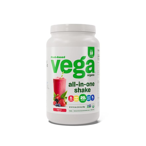 Vega Organic All-in-One Vegan Protein Powder, Berry - Superfood Ingredients, Vitamins for Immunity Support, Keto Friendly, Pea Protein for Women & Men, 1.5 lbs (Packaging May Vary)