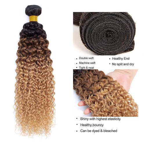 20 22 24 Inch Ombre Bundles Human Hair T1B/4/27 Kinky Curly Bundles 3 Tone Brown and Honey Blonde Bundles Brazilian Grade 8A Virgin Human Hair Extensions Ombre Brown Kinky Curly Bundles
