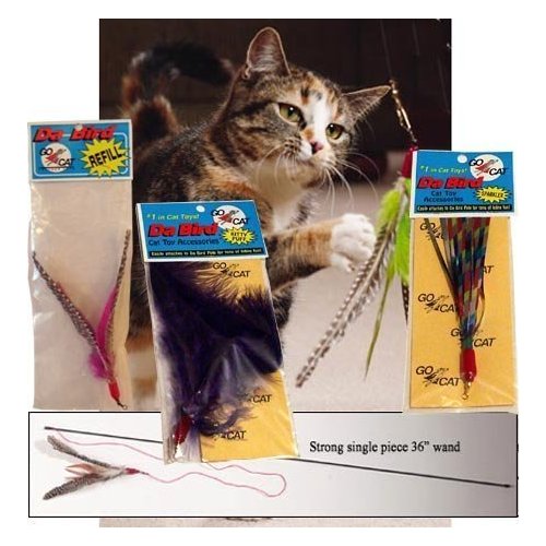 Litterboy pets The Da Bird Super Pack (Includes 1 Da Bird Original 36" Single Pole Cat Toy, Feather Refill, Sparkly Attachment, Kitty Puff Attachment & Peacock Feather)