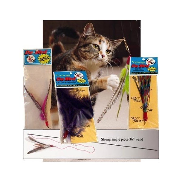 Litterboy pets The Da Bird Super Pack (Includes 1 Da Bird Original 36" Single Pole Cat Toy, Feather Refill, Sparkly Attachment, Kitty Puff Attachment & Peacock Feather)