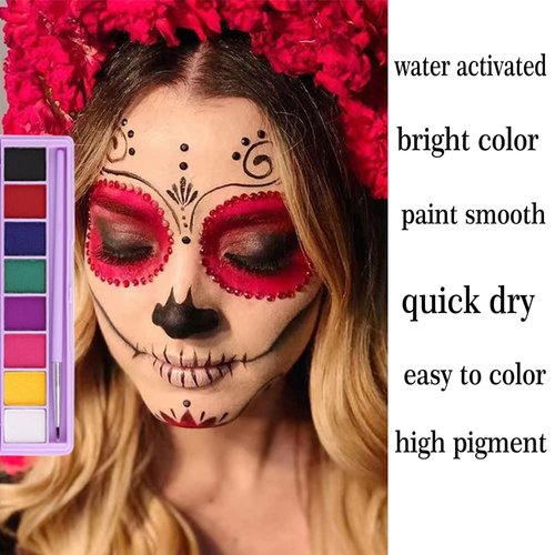 Yeweian 8 Colors Water Activated Eyeliner Palette Liquid Eyeliner Colorful Set Hydra Graphic Eyeliner Makeup Neon Face Paint Glow UV Black White Red Face Body Paint,Clown Makeup Kit (02)