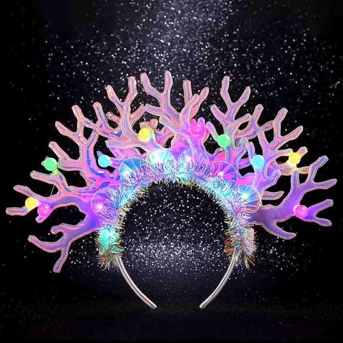 Zoestar Light Up Coral Costume Headband Sparkly Led Seashell Head Wear Rave Pearl Hair Accessories for Women