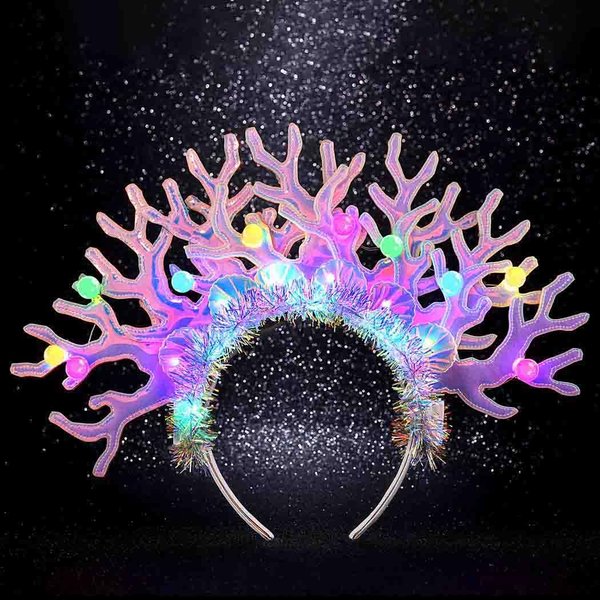 Zoestar Light Up Coral Costume Headband Sparkly Led Seashell Head Wear Rave Pearl Hair Accessories for Women