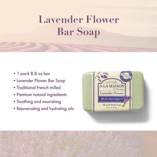 A LA MAISON Lavender Flower Bar Soap - Triple French Milled Natural Moisturizing Hand Soap Bar (1 Bar of Soap, 8.8 oz)