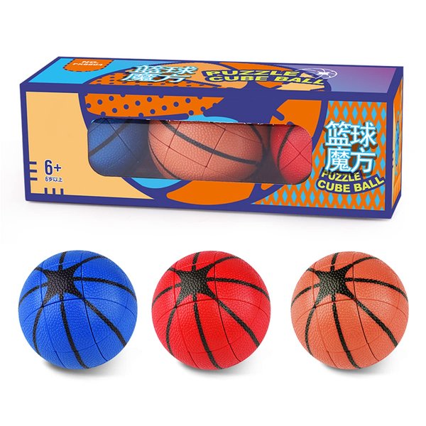 Creative Puzzle Cube Basketball Shape Puzzle Cube Little Treasure Cube Basketball Shaped Kids Puzzle Cube Sensory Fidgeting Puzzle Cube for Stress Relief Brain Development (Blue-RED-Orange)