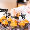 Gyufise 24 Pack Black Glitter 16th Birthday Cupcake Toppers Hello Sweet 16 Sixteen Since 2008 Cupcake Picks for 16th Birthday Party Cake Decorations Supplies