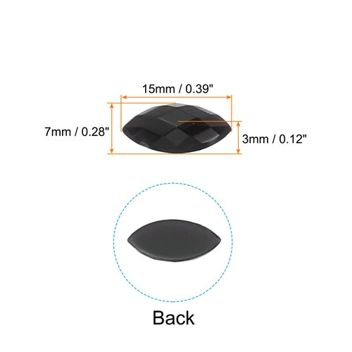 PATIKIL Marquise Gems, 100 Pcs 15x7mm Acrylic Rhinestones Flat Back Navette Horse Eye Crystal Gems for Jewelry Making DIY Craft, Black