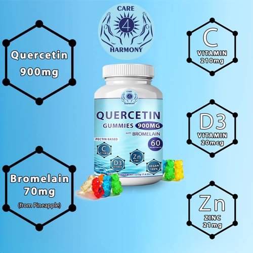 (2 Pack) Quercetin Gummies - Quercetin with Bromelain Vitamin C + Zinc Vitamin D3 – Chewable Quercetin 900mg Supplements - Quercetin for Kids and Adults (2)