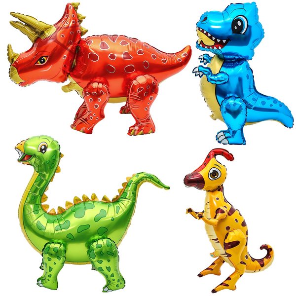 4Pack Giant Self Standing Dinosaur Foil Balloons for Dinosaur Birthday Party Supplies Decorations