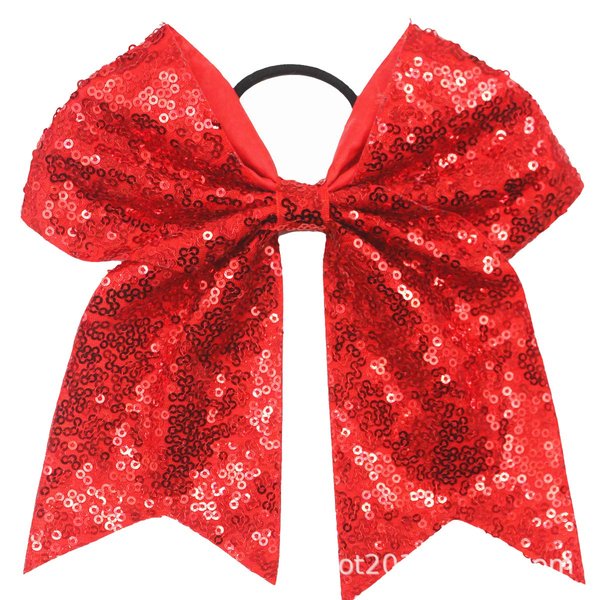 Sunvy Sparkly Sequin Glitter Hair Bows With Rubber Bands 7.5 Inch Big Bows Hair Ties Hair Accessories for Women Girls Kids Chidlren (Red)