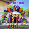 Truck Theme Balloon Garland Arch Kit Purple and Green Black with Big Wheels checkered star mylar foil balloons For Kids 2th 3th 4th Boy Birthday Race Car themed Party Decoration Supplies