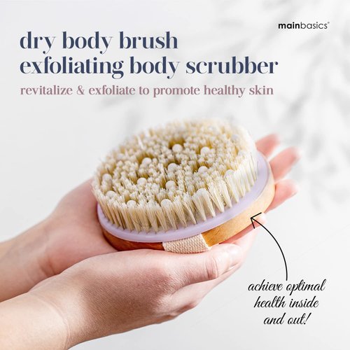 MainBasics Dry Brush | Dry Brushing Body Brush for Lymphatic Drainage, Dry Skin, Cellulite, Blood Circulation with Massage Nodes Exfoliating Body Scrubber for Flawless Skin