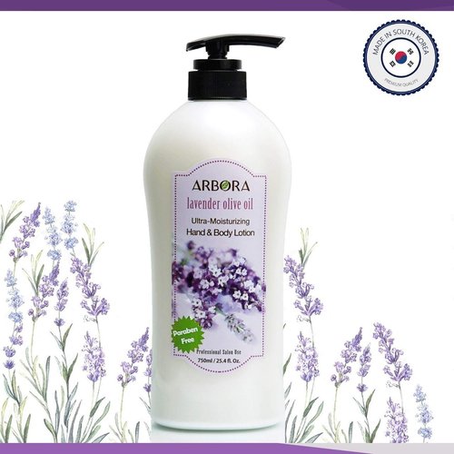ARBORA Hand & Body Lotion LAVENDER OLIVE 25.4OZ/750ML Paraben Free Natural Ultra-Moisturizing, Professional Massage Lotion Original from Korea