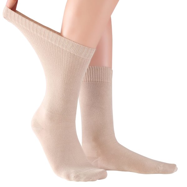 ELYFER Beige Diabetic Crew Socks for Women (4 Pairs) Soft Thin Bamboo Rayon, Wide, Loose Fit, Seamless Toe, Non-Binding, Circulatory, Compression, Moisture-Wicking Cushion Dress Socks Size (9-12)