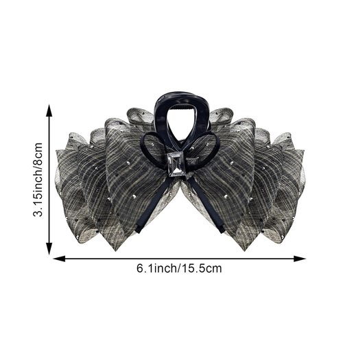 1Pack Black Big Bow Hair Claw Clips for Women Girls, Square Rhinestones Satin Silky Bow Hair Barrette Nonslip Claw Clip Solid Color Hair Accessories for Women Girls Thick and Thin Hair Personal Care