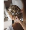 SWEETV 3Pcs Bridal Hair Pins White Flower Bride Hair Pieces Wedding Hair Side Combs Floral Headpieces Accessories Fall Beach Clip for Brides Bridesmaids Women Girls