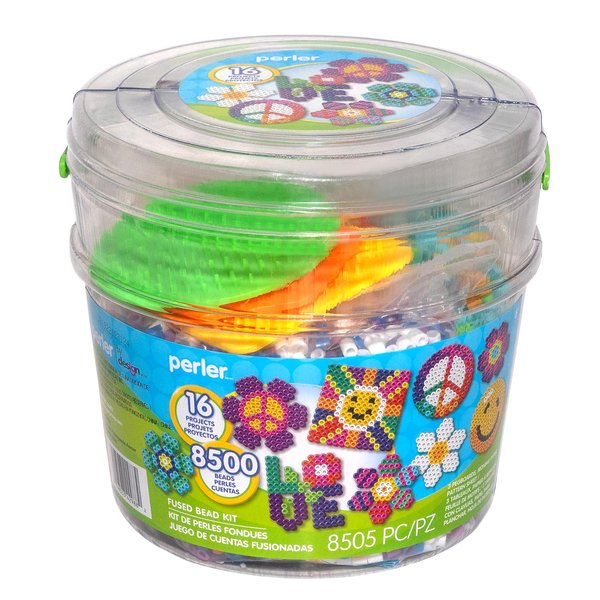 Perler Daisy Love Big Bucket Fused Bead Activity Kit with 16 Unique, Finished Pattern Sizes Vary, Multicolor 8505 Pieces