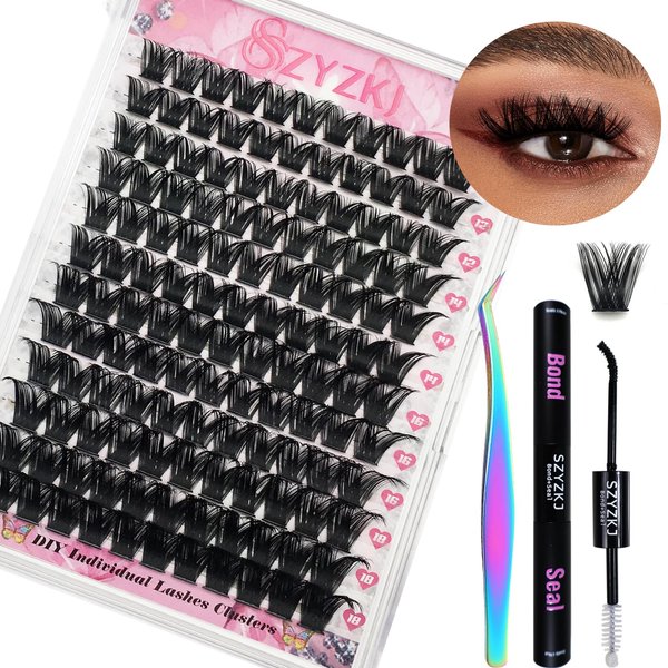SZYZKJ Eyelash Extension kit 132pcs Individual Lash Cluster 12-18mm MIX D Curl Cluster Kit DIY Thick Volume Eyelash Extensions at Home Lashes Cluster Kit Eyelash Cluster Wispy Lash Extension Kit