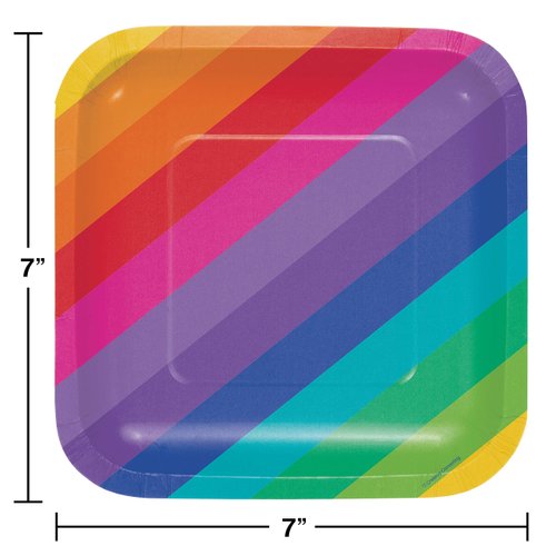 Creative Converting Luncheon 8-Count 7-Inch Square Paper Dessert Plates, Rainbow