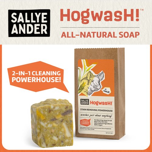 SALLYEANDER Hogwash! Soap - 1 Bar - Laundry Treatment Scrub - All-Natural Handmade Soap - Cornmeal Hand Wash