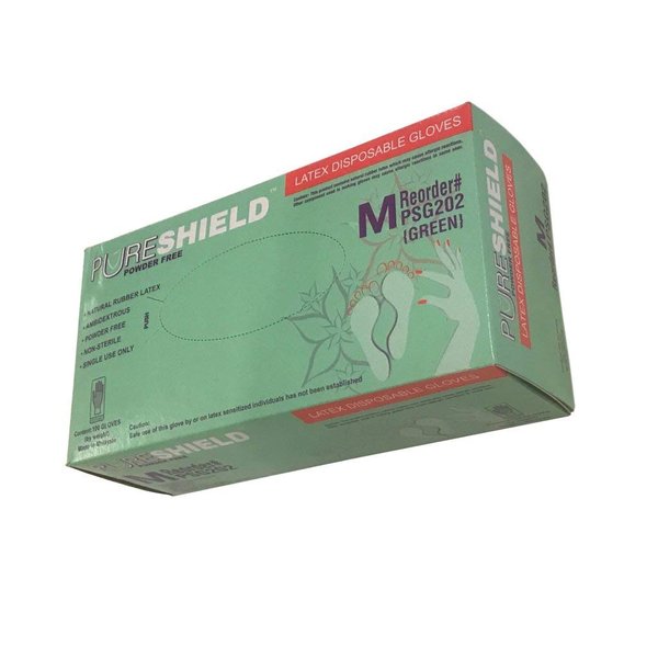 Pureshield PS202-1B Latex Disposable Gloves Powder, Medium, 100ct Box