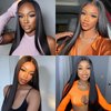 KUN 360 Glueless Lace Front Wigs Human Hair Pre Plucked Light Yaki Straight Human Hair Wig for Black Women Straight Hair Wigs Human Hair 360 Lace Wigs 150% Density 16 Inches Natural Color