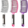 3 Pieces Curved Vented Boar Bristle Hair Brushes Fast Dry Detangling Hair Brush Curved Vented Styling Hair Brush Fast Blow Drying Hair Brush for Wet, Long and Curly Hair, 3 Colors