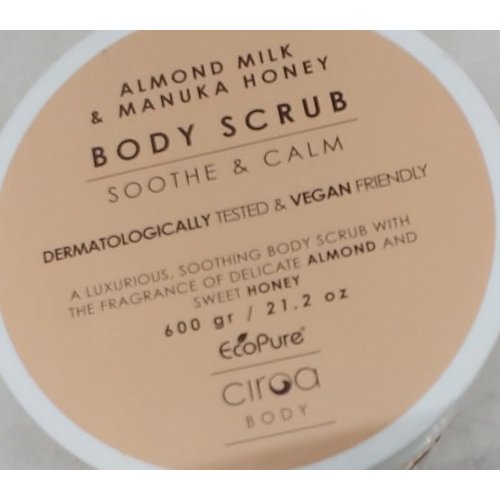 Ciroa, BODY SCRUB, ALMOND MILK & MANUKA HONEY, 21.2oz, Soothe & Calm, Dermatologically Tested & Vegan Friendly (600gr)