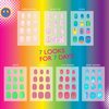 Expressions Girl 7 Day Manicure Collection - 84PC Press On Nail Set, Day-of-The-Week Adhesive False Nails for Girls (Set of Brights or Pastels) – Colorful Novelty Designs Stick On Nails for Kids