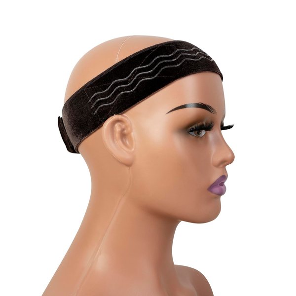 Wig Grip Band Flexible Velvet Scarf Adjustable Wig Comfort Band Headband Wig Comfort Non-Slip Adjustable Fasten Wig Bands with Wavy Silicone (Dark Brown)