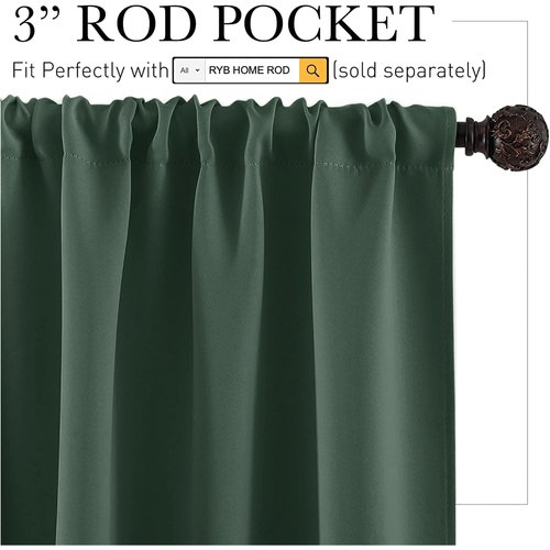 RYB HOME Room Darkening Curtains 45 inches Length, Blackout Window Curtains Drapes Energy Efficient Covering for Bedroom Dorm Glass Door, W 42 x L 45 inch, 2 Panels, Dark Green