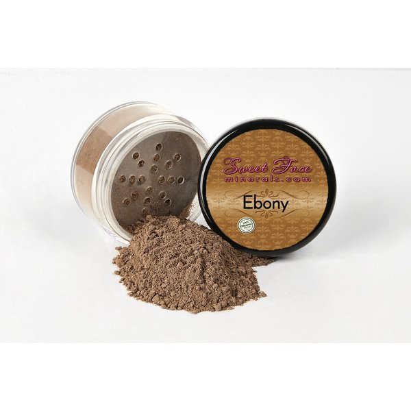 Sweet Face Minerals (Ebony) (5gm Jar) FOUNDATION Mineral Makeup with SPF 18+, Full Coverage Matte Loose Powder, Bare Face Cosmetics