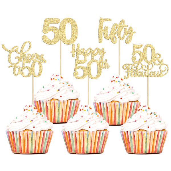 30 Pack Happy 50th Birthday Cupcake Toppers Gold Glitter Fifty Cheers to 50 Years Old Birthday Cupcake Picks for 50th Birthday Anniversary Party Cake Decorations Supplies