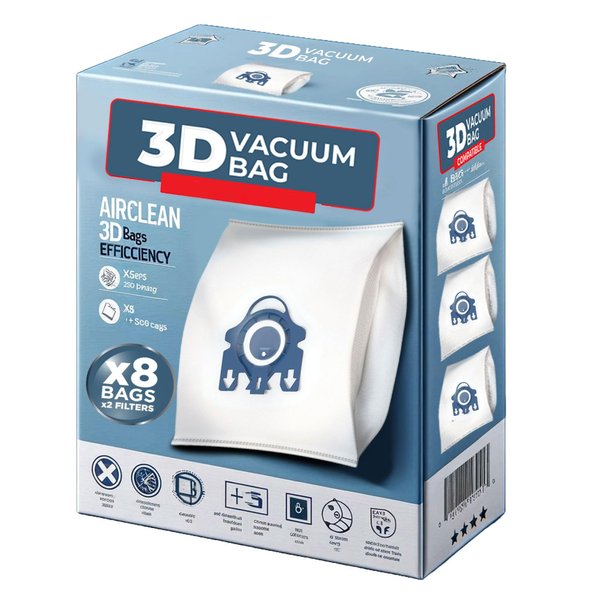 5-Star GN 3D Vacuum Cleaner Bags Compatible Replacement for Miele Classic C1, Complete C1, Complete C2, Complete C3, S227/S240, S270,S400,S2,S5,S8 Series Canister PS03 (8 Dust Bags + 2 Set Filters)