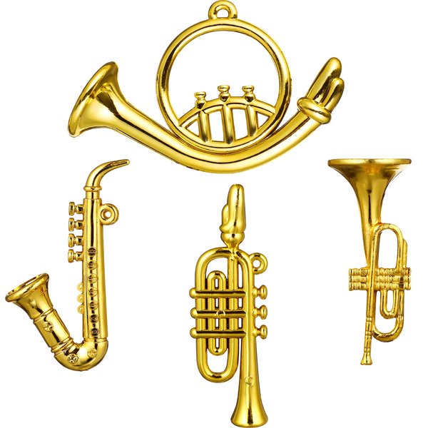balacoo 4Pcs Mini Plastic Musical Instrument Dollhouse Trumpet Saxophone Miniature Dollhouse Model Gold Christmas Tree Hanging Decor