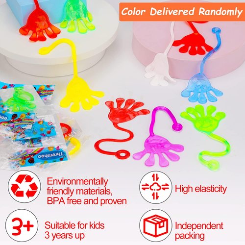 40Pcs Sticky Hands for Kids Party Favor Easter Egg Filler Basket Goodie Bag Stuffer Stretchy Treasure Box Toy Class Prize Bulk Toy Pinata Filler School Gift Bag Small Favor Slap Hand Party Supplies