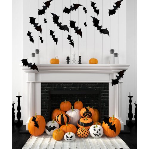 81PCS Halloween Decor 3D Bats,4 Different Sizes DIY Halloween Decorations Bat Stickers,PVC Cute Fake Bats for Wall,Indoor,Front Door,Bedroom,and Office Halloween Party Supplies-Black