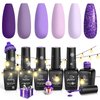 Beetles Gel Nail Polish Kit- 6 Colors Gel Polish Set Purple Glitter Nail Polish Soak Off Uv LED Gel Nail Kit Nail Art Manicure Gifts for Women Girlfriend Christmas Gift
