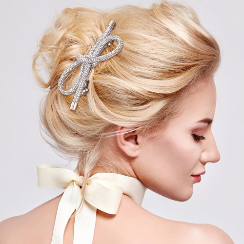 Mxxipp Bow Hair Clips(1PCS),Rhinestone Crystal Bowknot Clips for Women Girls,Prom Hair Accessories for Party Halloween Vanlentine Mothers' Day（Light Purple）