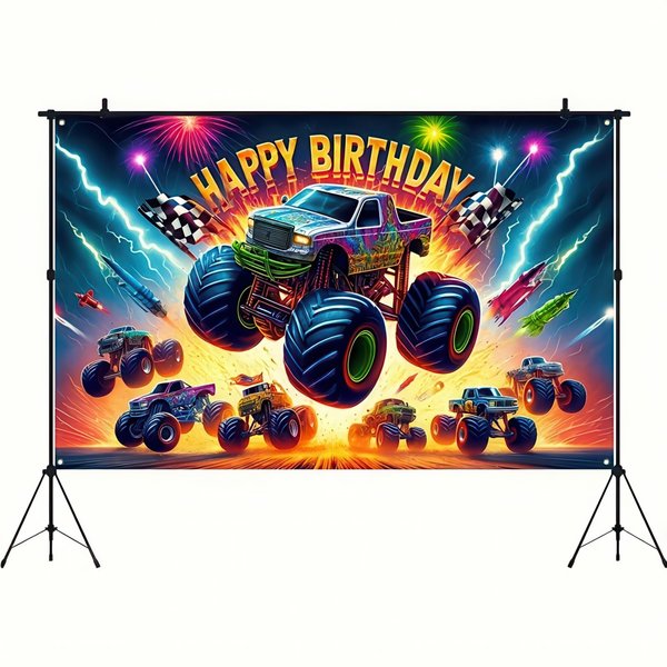 BlissYard Truck Backdrop Banner Car Birthday Backdrop 5x3 Feet Monster Truck Birthday Banner Boy Truck Theme Party Supplies Photo Props Kids Party Photography Party Monster Truck Birthday Decorations
