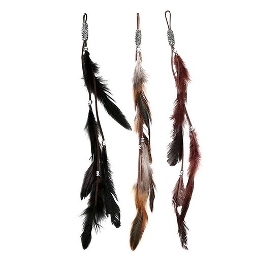 ICYANG Women Feather Hair Clips, Handmade Boho Hippie Hair Extensions with Clip Comb DIY Accessories Hairpin Headdress, Set of 3