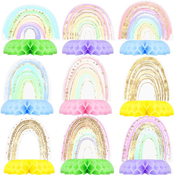 Rainbow Party Decorations - Honeycomb Centerpieces for Kids' Rainbow Birthday and Baby Shower Table Decor