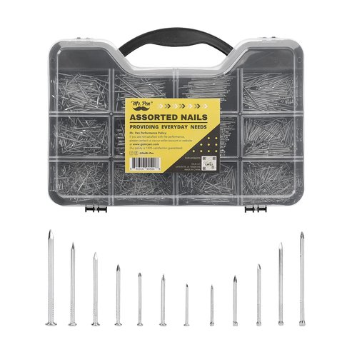 Mr. Pen- Nail Assortment Kit, 1500 Pcs, Assorted 12 Sizes Brad Head and Flat Head Nails, Small Nails for Hanging Pictures, Picture Hanging Nails, Finishing Nails, Picture Nails, Hardware Nails
