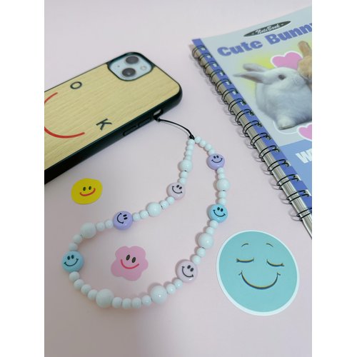 Drawwind Phone Charm Strap Universal Cell Phone Lanyard Wrist Strap Beaded Phone Chain String Handmade Phone Case Accessories for Women Girls (Smiley Face)