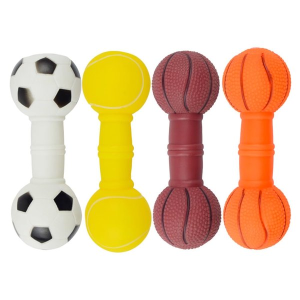 POPETPOP 4Pcs Dog Molar Chew Toys, Dog Squeaky Barbell Toys, Vinyl Dumbbell Dog Toy for Teething Playthings, Pet Squeaky Toys for Puppy