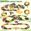 TEMI 239PCS Dinosaur Track Toy for Kids Toddlers 2 3 4 5 6 Years, with 2 Pack Race Cars and 7 Pieces Jurassic Dinos, Create A Dinosaur World with Flexible Tracks, Birthday Gifts for Boys Girls