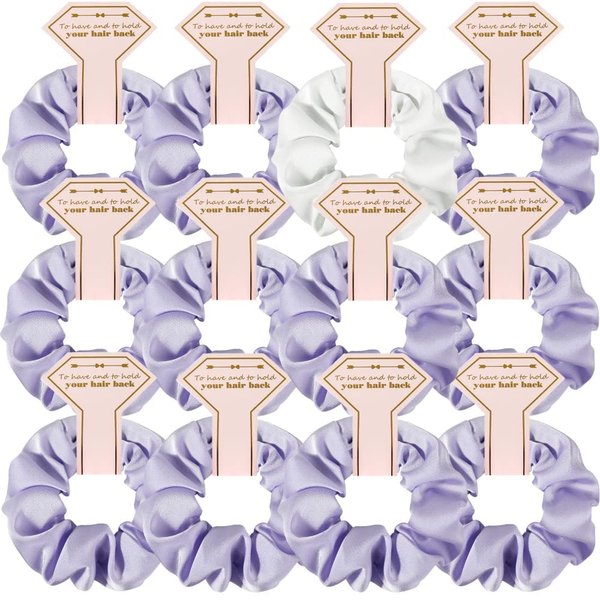 Hasoar New Smooth linen Satin Bridesmaid Scrunchies 12 pack Proposal Gifts Elastics Hair Ties Scrunchies Bachelorette Party Favors Satin Bridesmaid Gift for Bridal Wedding Parties guests (White &