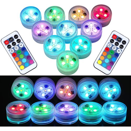 Mini Submersible LED Lights with Remote Control - Small Tea Lights Underwater Lights Battery Powered Flameless LED Accent Light for Party Event Vase Fishtank Hot Tub