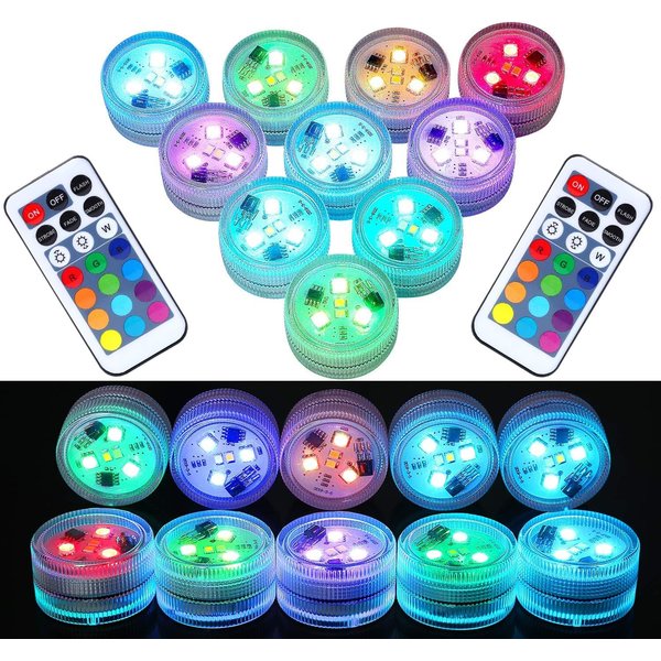 Mini Submersible LED Lights with Remote Control - Small Tea Lights Underwater Lights Battery Powered Flameless LED Accent Light for Party Event Vase Fishtank Hot Tub