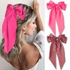 FULZTEY Hot Pink Hair Bow Clips for Women Big Silky Satin Bows Hair Clip Kawaii Layered Bowknot Hair Ribbons with Long Tail French Style Barrettes Alligator Hair Accessories for Teen Girls 2pcs